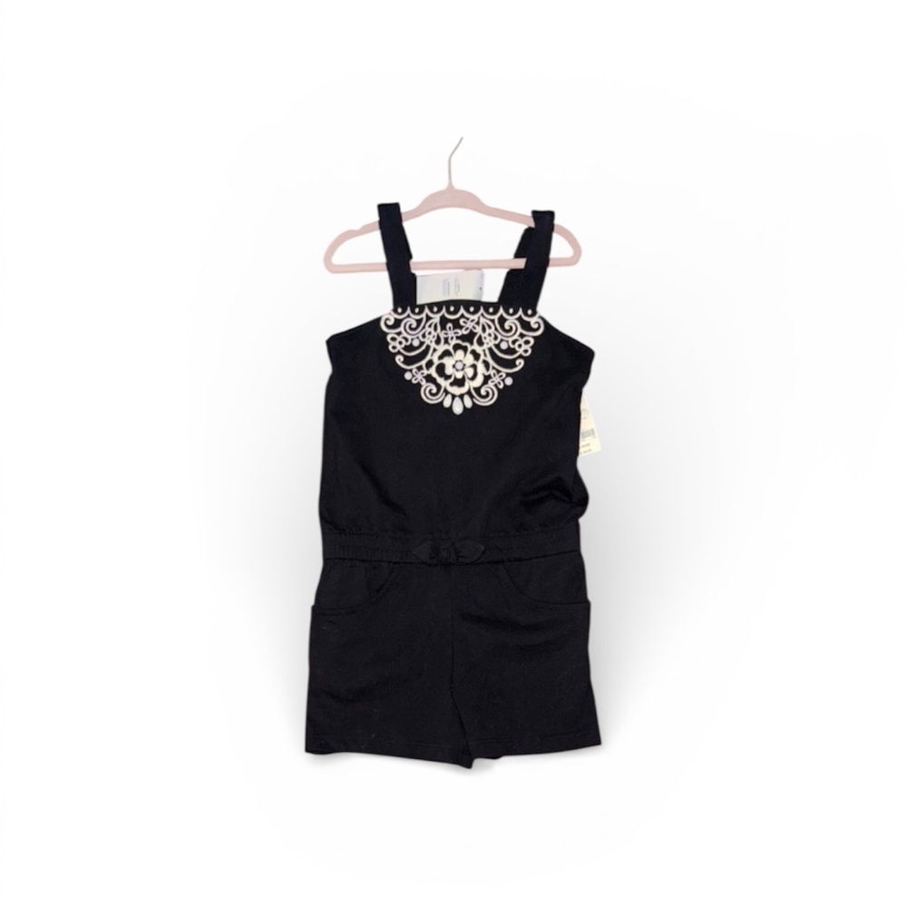 251. Gymboree Black Romper with White Embroidery Girls Size 6 NWT